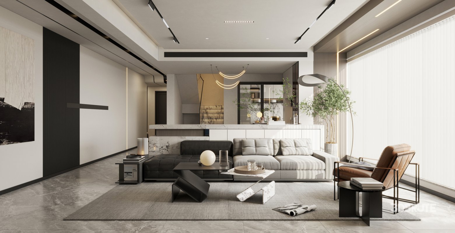 Modern living room and dining room interior scene Image 3
