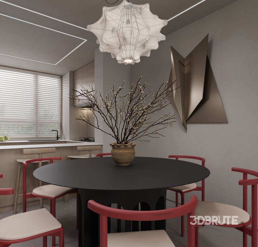Modern living room and dining room interior scene Image 11