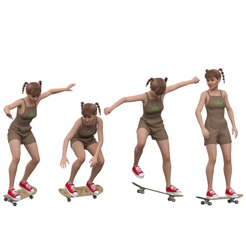 Girl skateboardin 4 poses Image 1