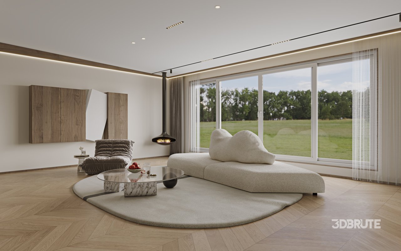 Modern living room and dining room kitchen bedroom interior scene Image 5