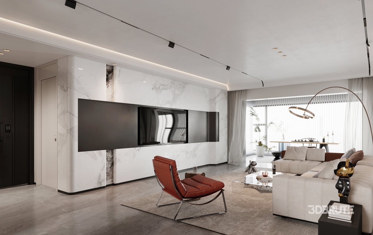 Modern living room and dining room interior scene Image 5