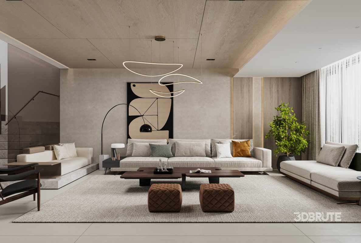 Modern living room and dining room interior scene Image 8
