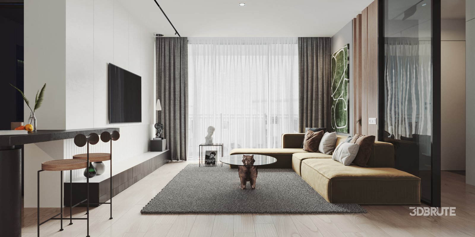 Modern living room and dining room interior scene Image 3