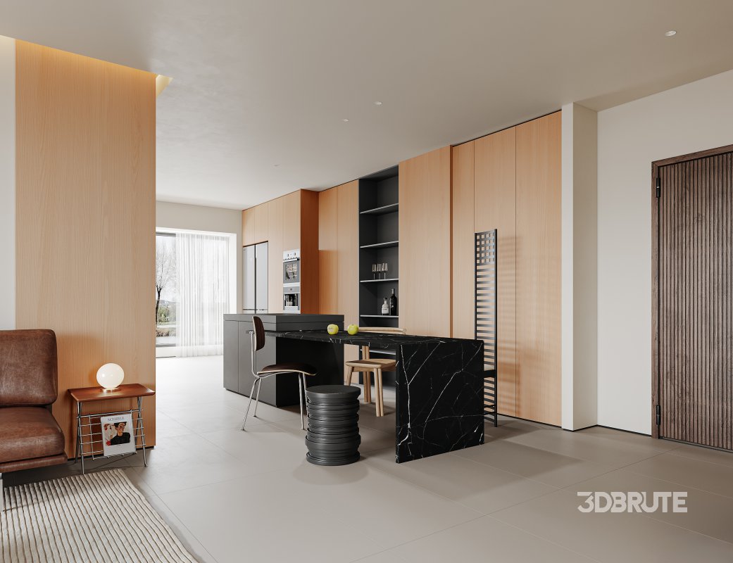 Modern living room and dining room interior scene Image 1
