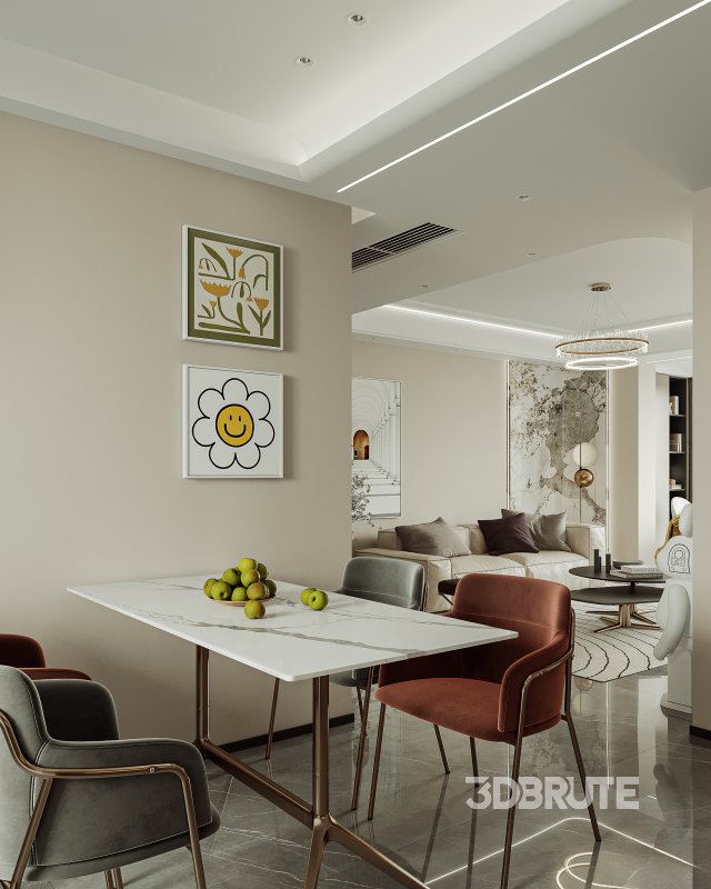 Modern living room and dining room interior scene Image 6
