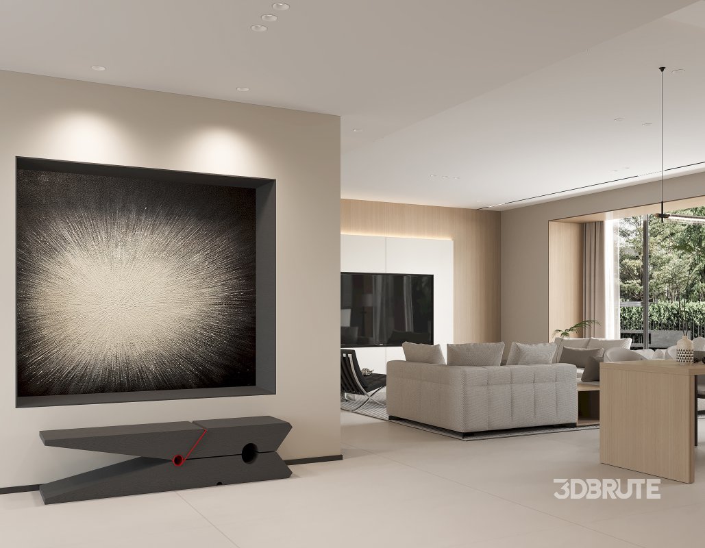 Modern living room and dining room interior scene Image 2