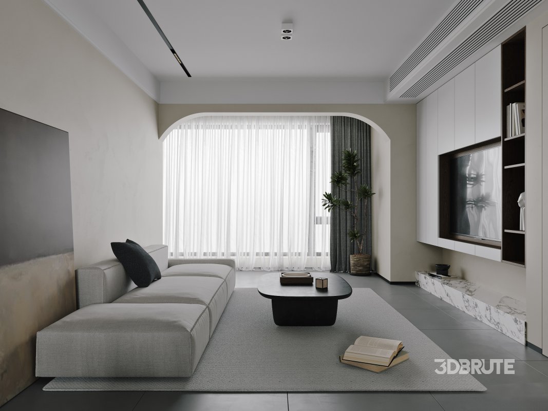 Modern living room and dining room interior scene Image 4
