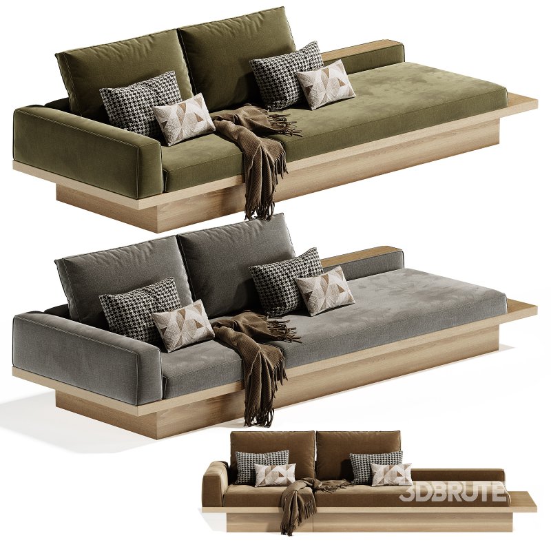 Beige Solid Wood Sofa Image 2