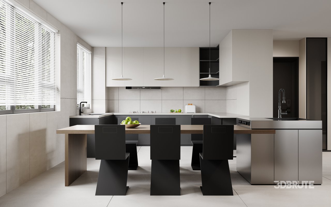 Modern living room and dining room interior scene Image 4