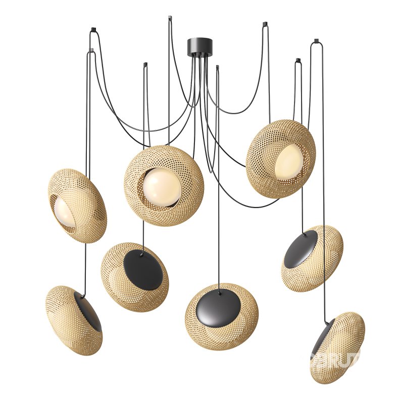 Bamboo 8 Lampshades Cluster Pendant Lamp Image 1
