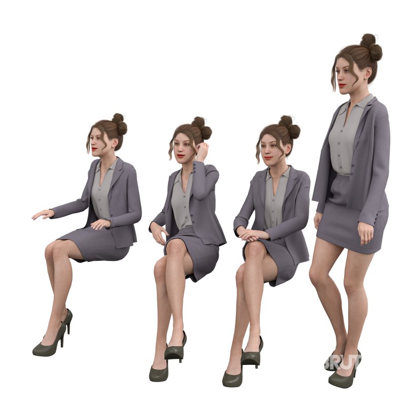 woman skirt suit in 4 poses Image 4