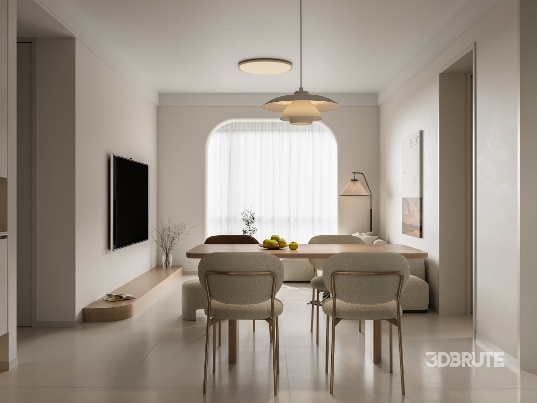 Modern living room and dining room interior scene Image 1