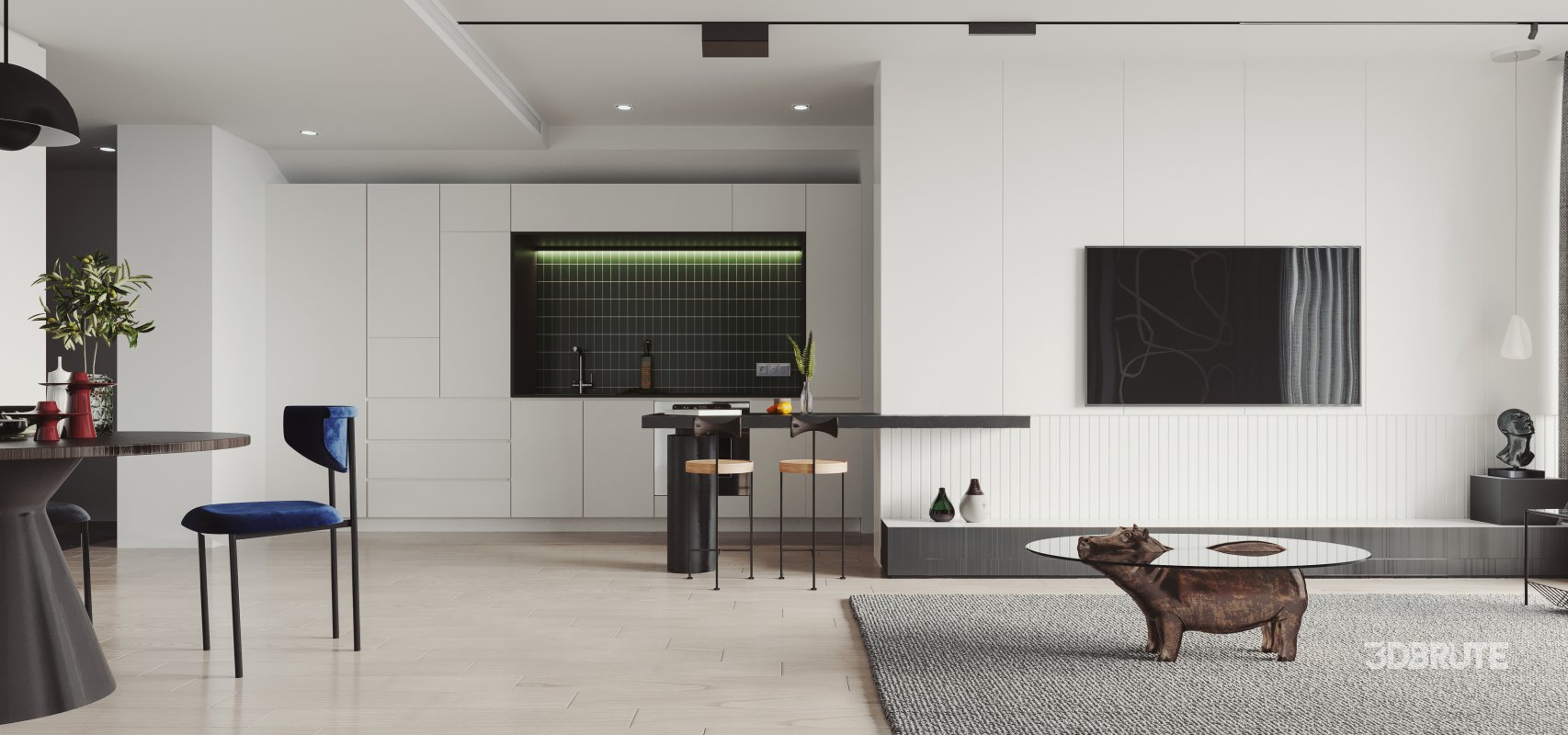 Modern living room and dining room interior scene Image 1