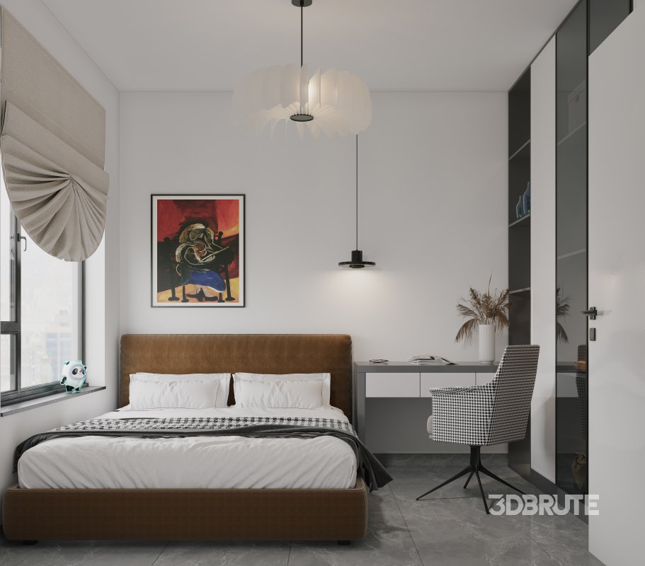 Modern living room and dining room bedroom interior scene Image 4