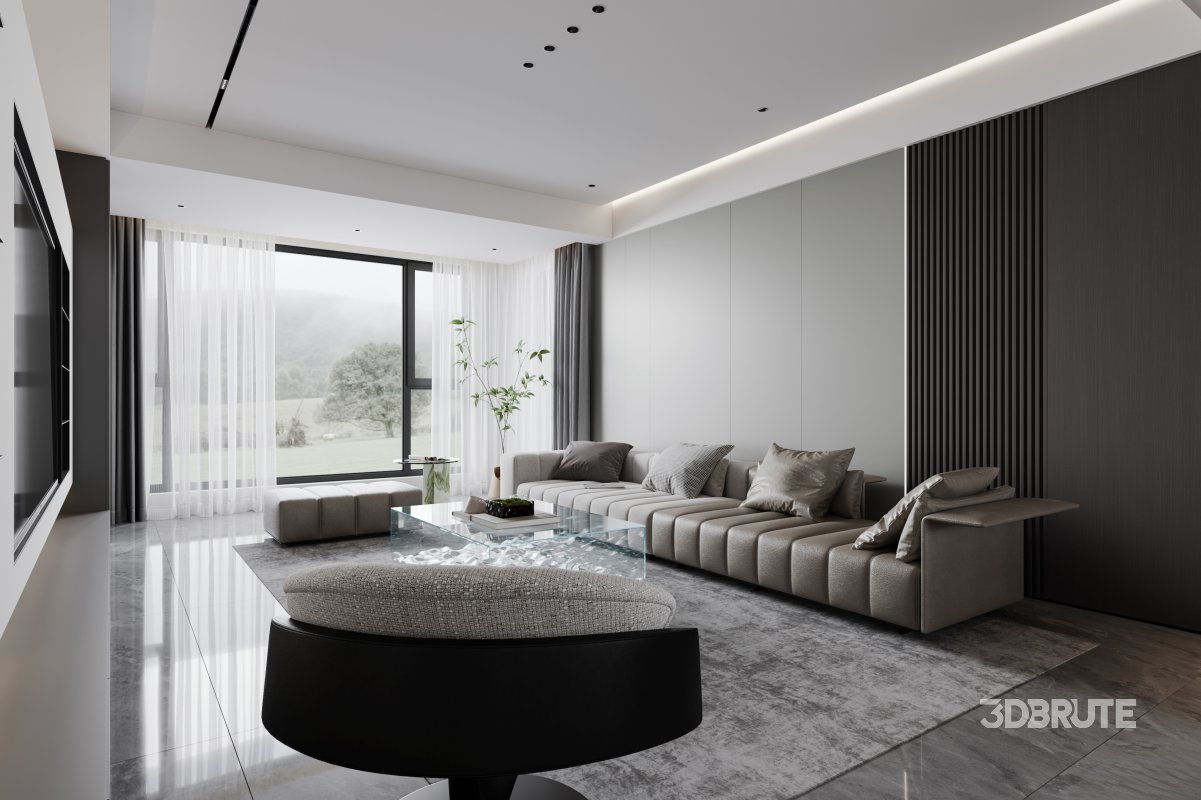 Modern living room and dining room interior scene Image 4