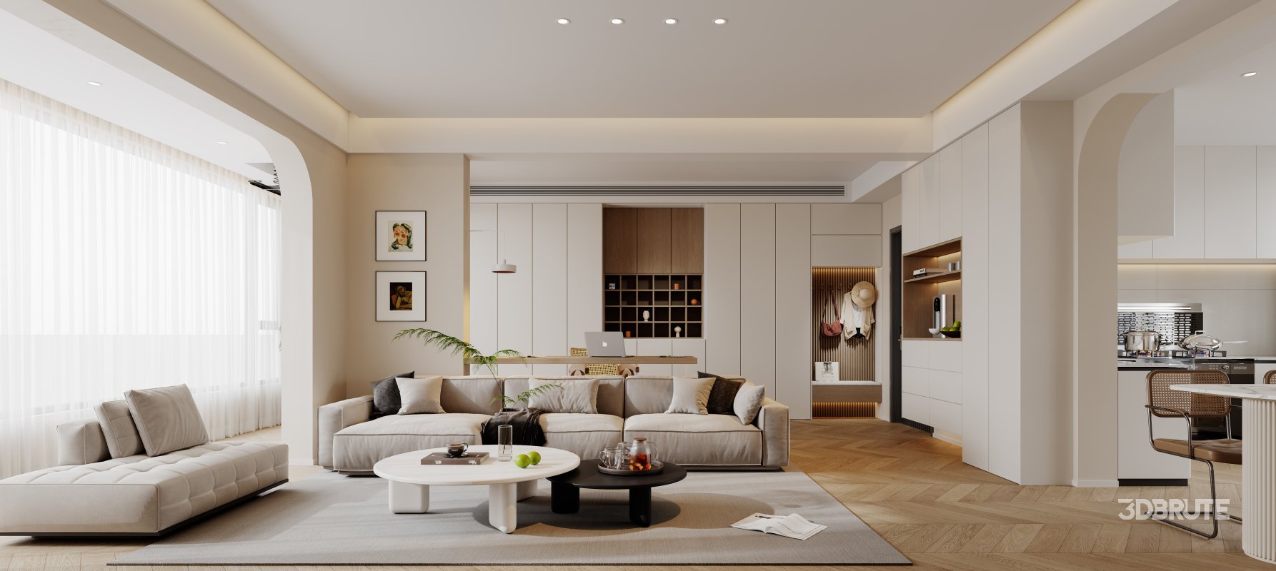 Modern living room and dining room interior scene Image 2