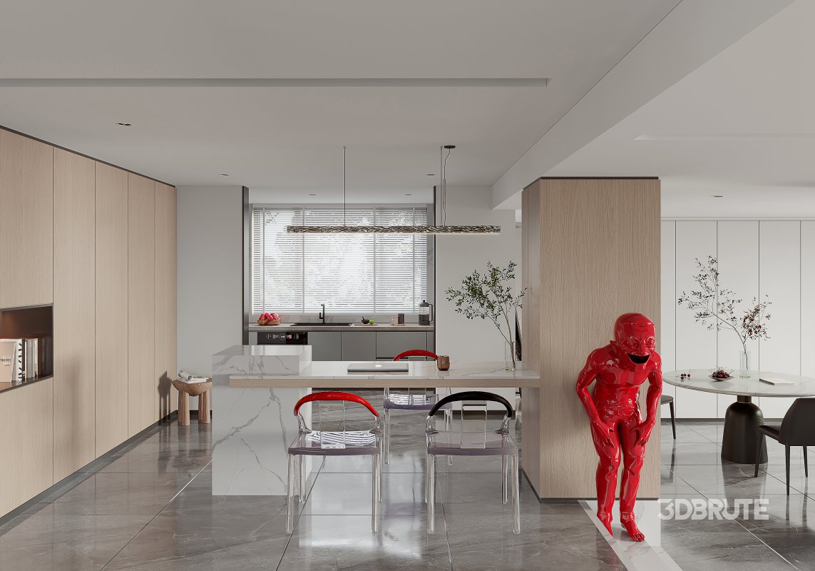 Modern living room and dining room interior scene Image 1