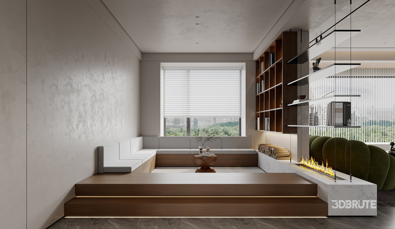 Modern living room and dining room interior scene Image 4