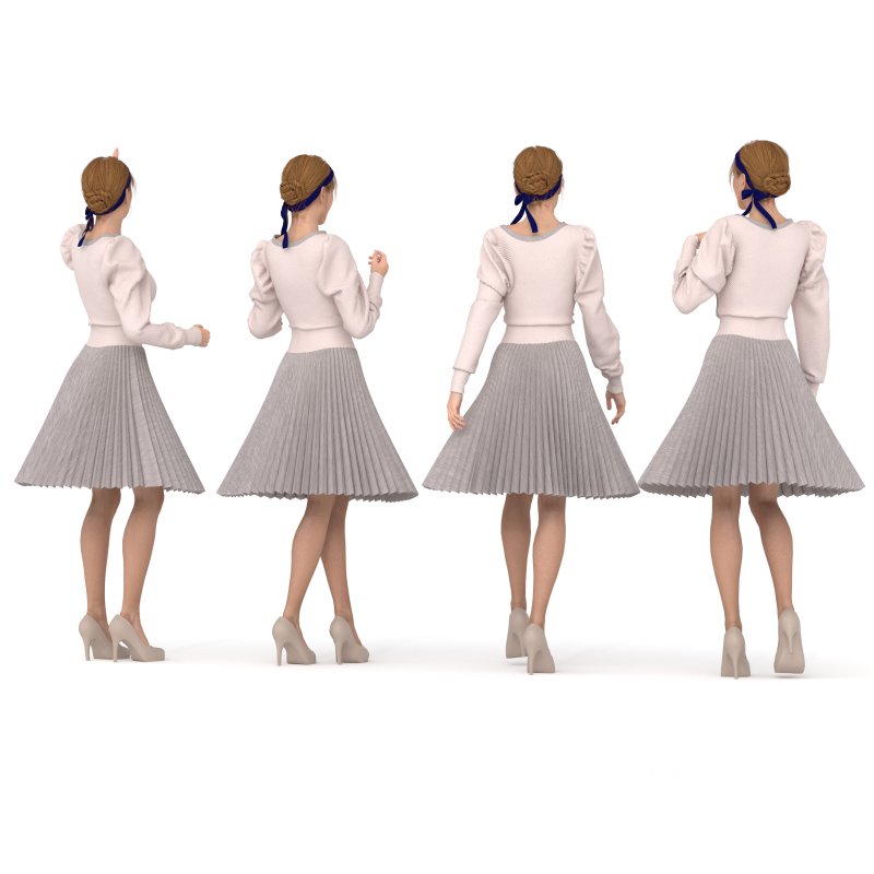 woman_pleated skirt_ blouse 04 poses Image 1