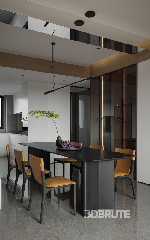 Modern living room and dining room interior scene Image 8