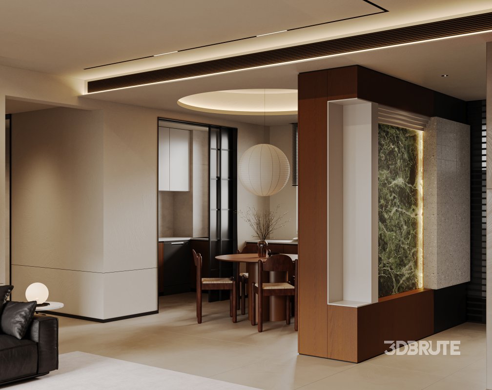 Modern living room and dining room interior scene Image 1