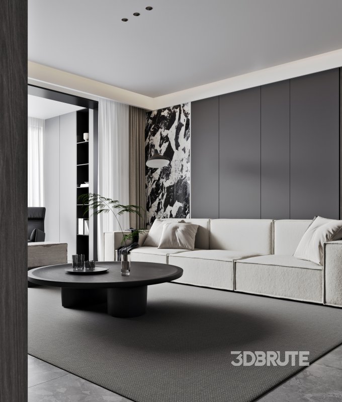 Modern living room and dining room interior scene Image 5