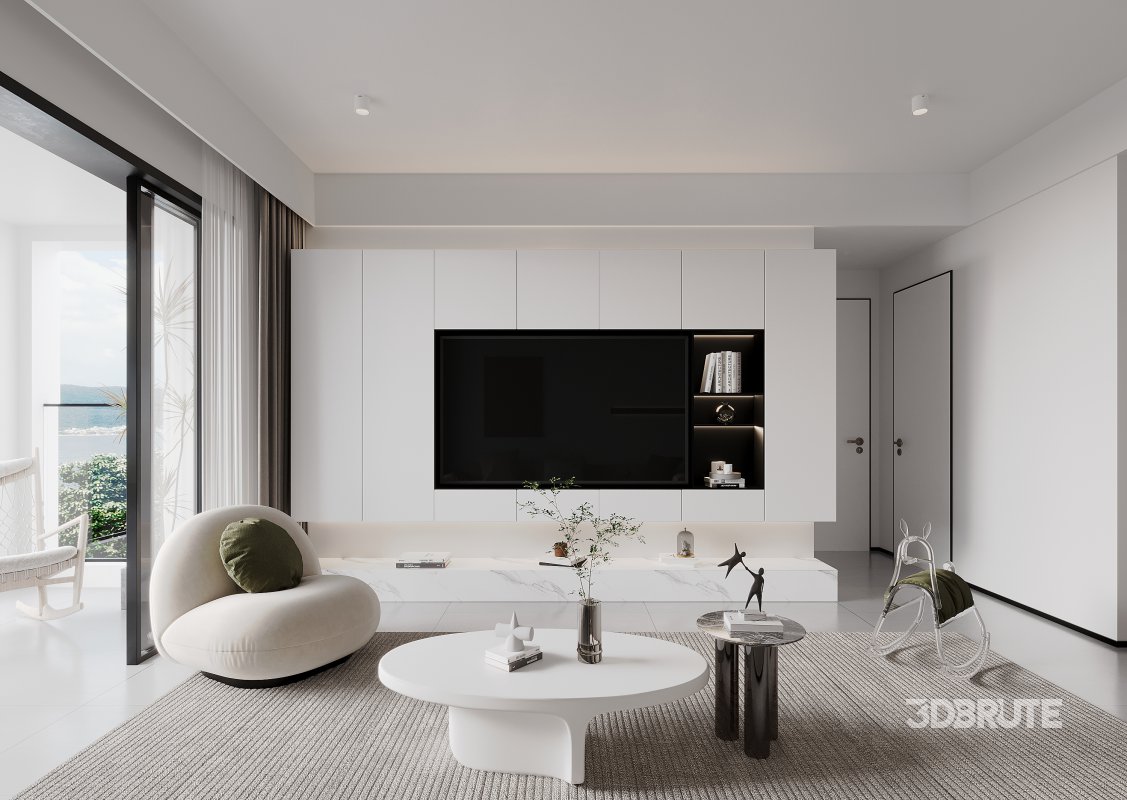 Modern living room and dining room interior scene Image 3