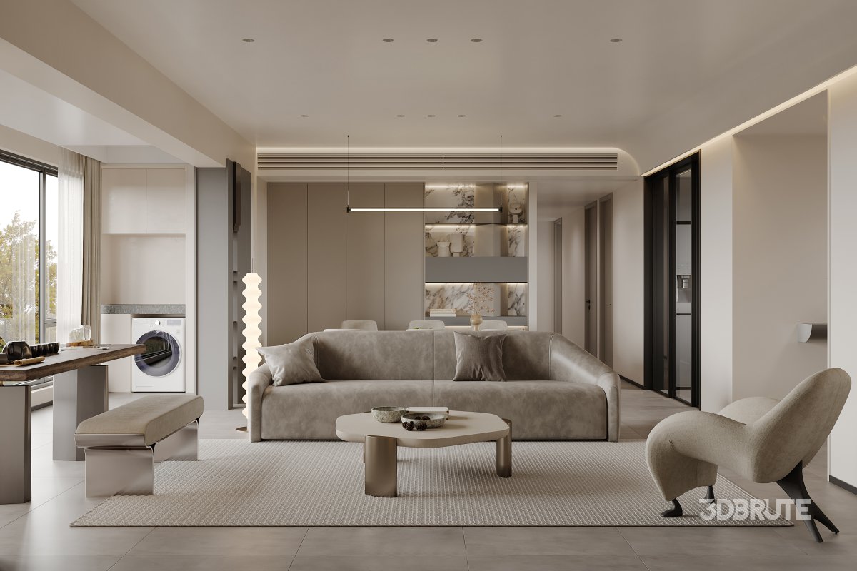 Modern living room and dining room interior scene Image 4