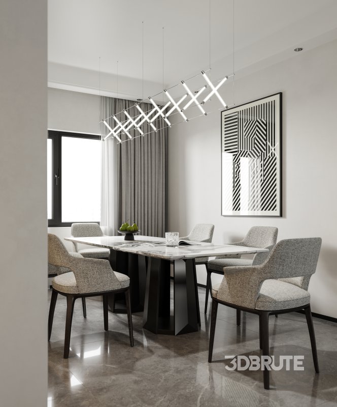 Modern living room and dining room interior scene Image 1