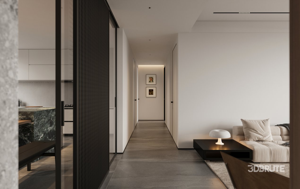 Modern living room and dining room kitchen interior scene Image 4