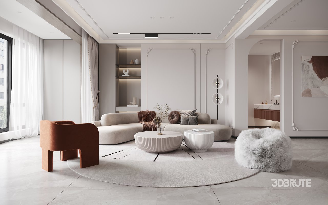 Modern living room and dining room kitchen interior scene Image 6