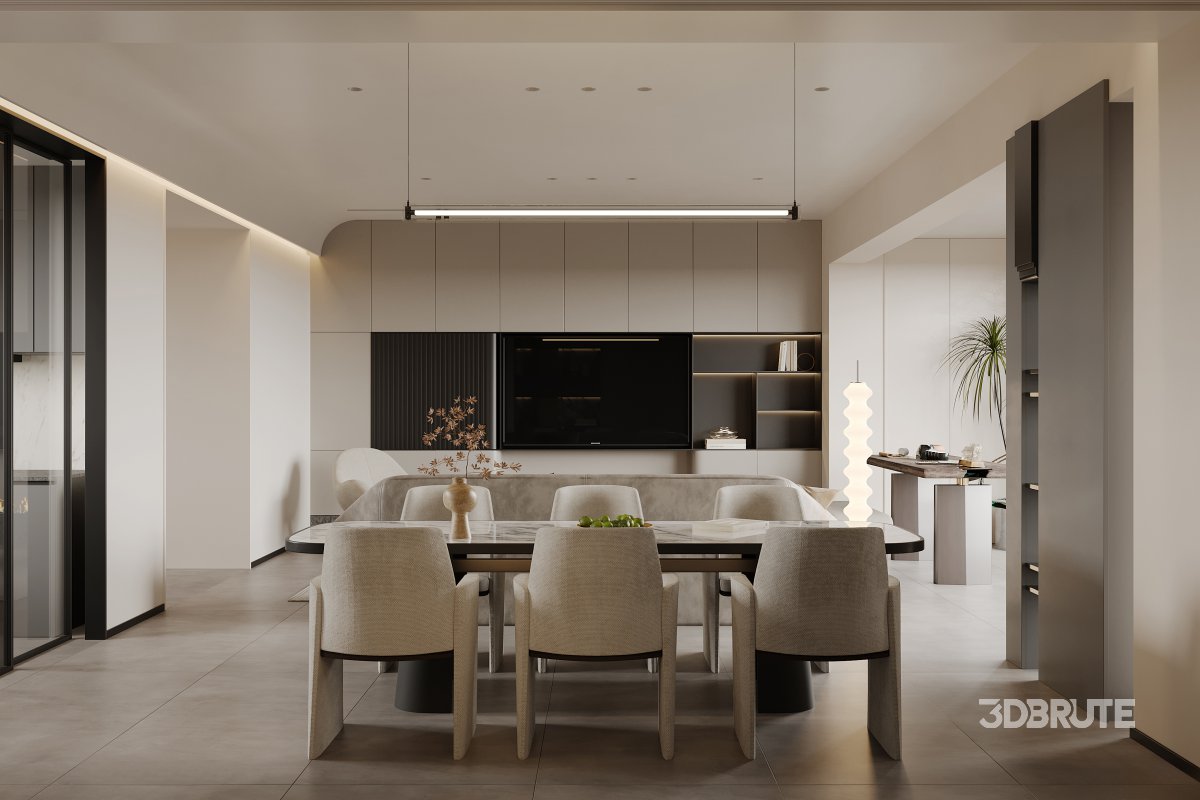 Modern living room and dining room interior scene Image 10