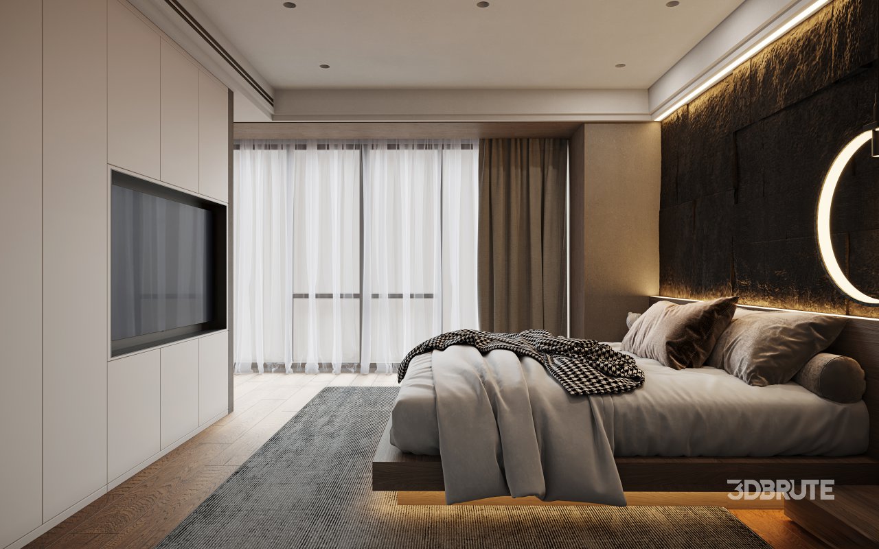 Modern living room and dining room bedroom interior scene Image 5