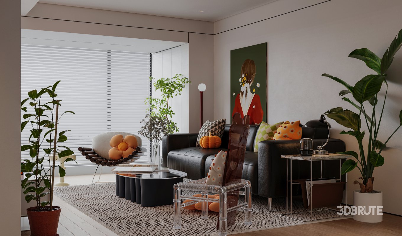 Modern living room and dining room interior scene Image 6