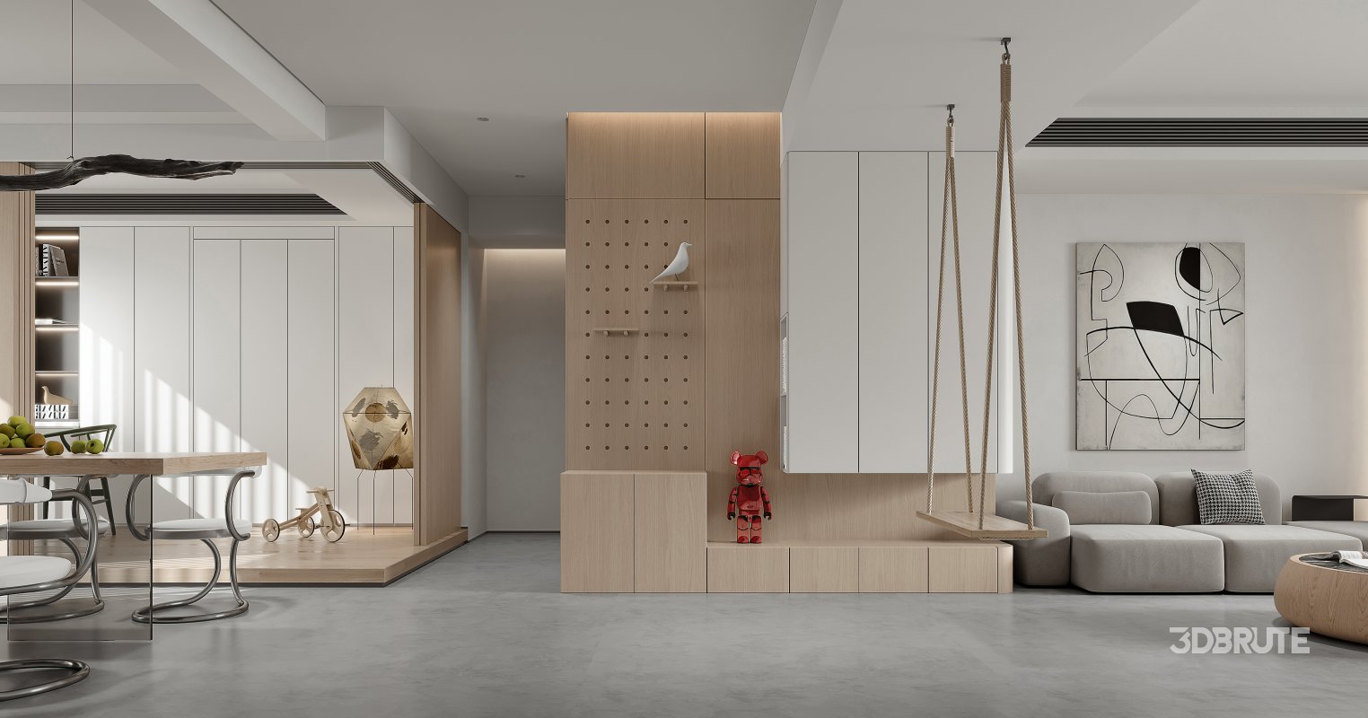 Modern living room and dining room interior scene Image 1