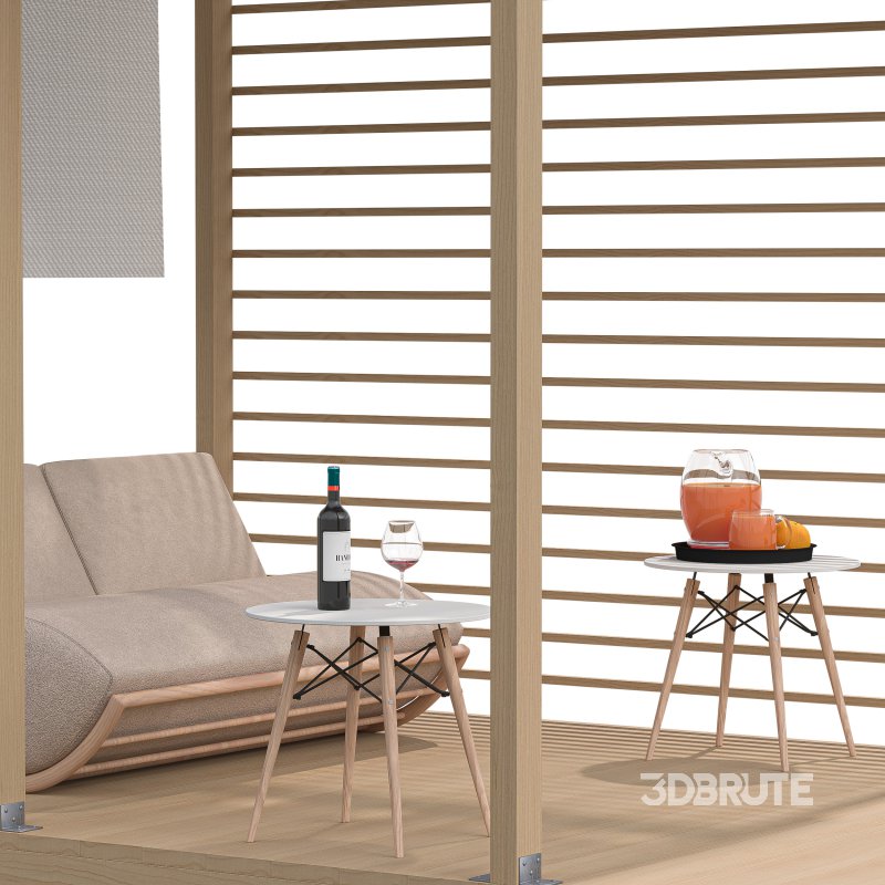 Pergola 3D Scene – Modern Outdoor Lounge and Dining Area Image 5