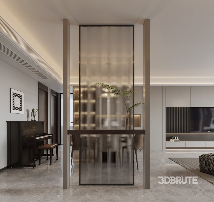 Modern living room and dining room interior scene Image 2