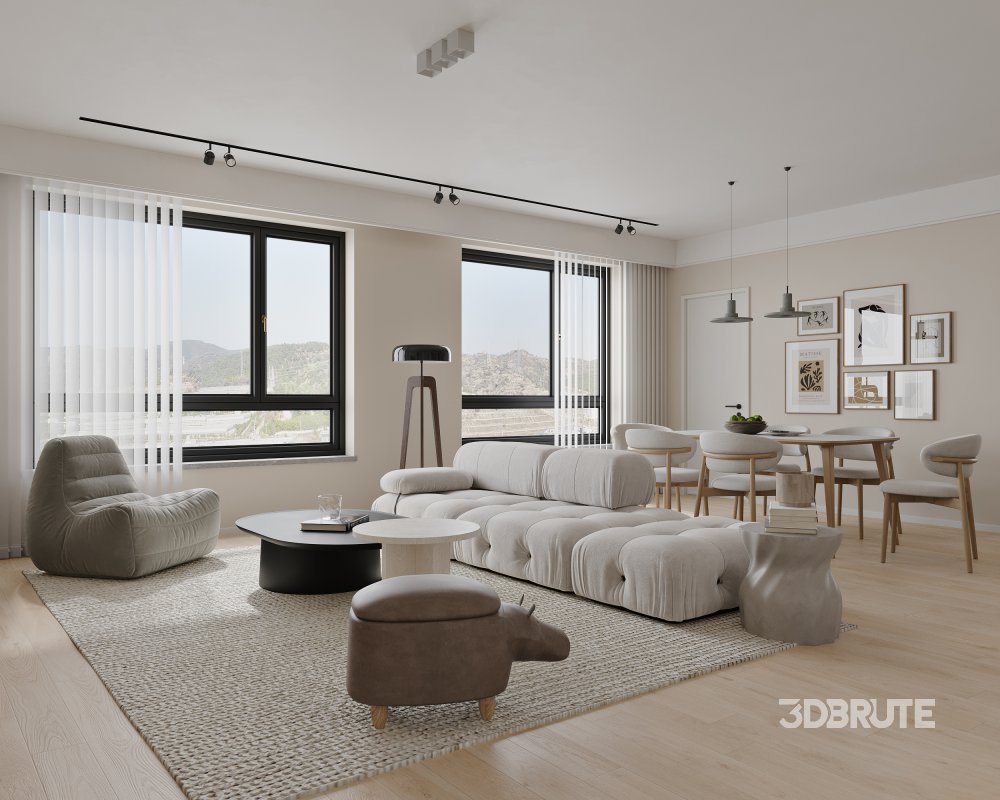Modern living room and dining room interior scene Image 3