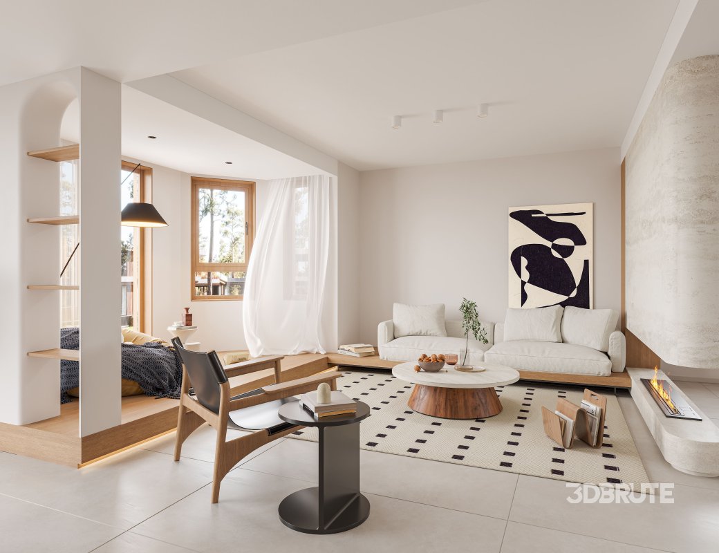 Modern living room and dining room interior scene Image 4