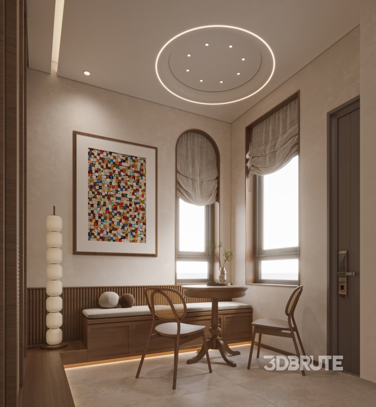 Modern living room and dining room interior scene Image 1