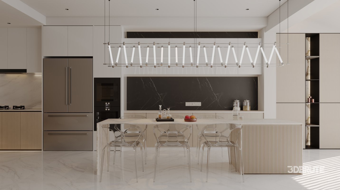 Modern living room and dining room interior scene Image 1