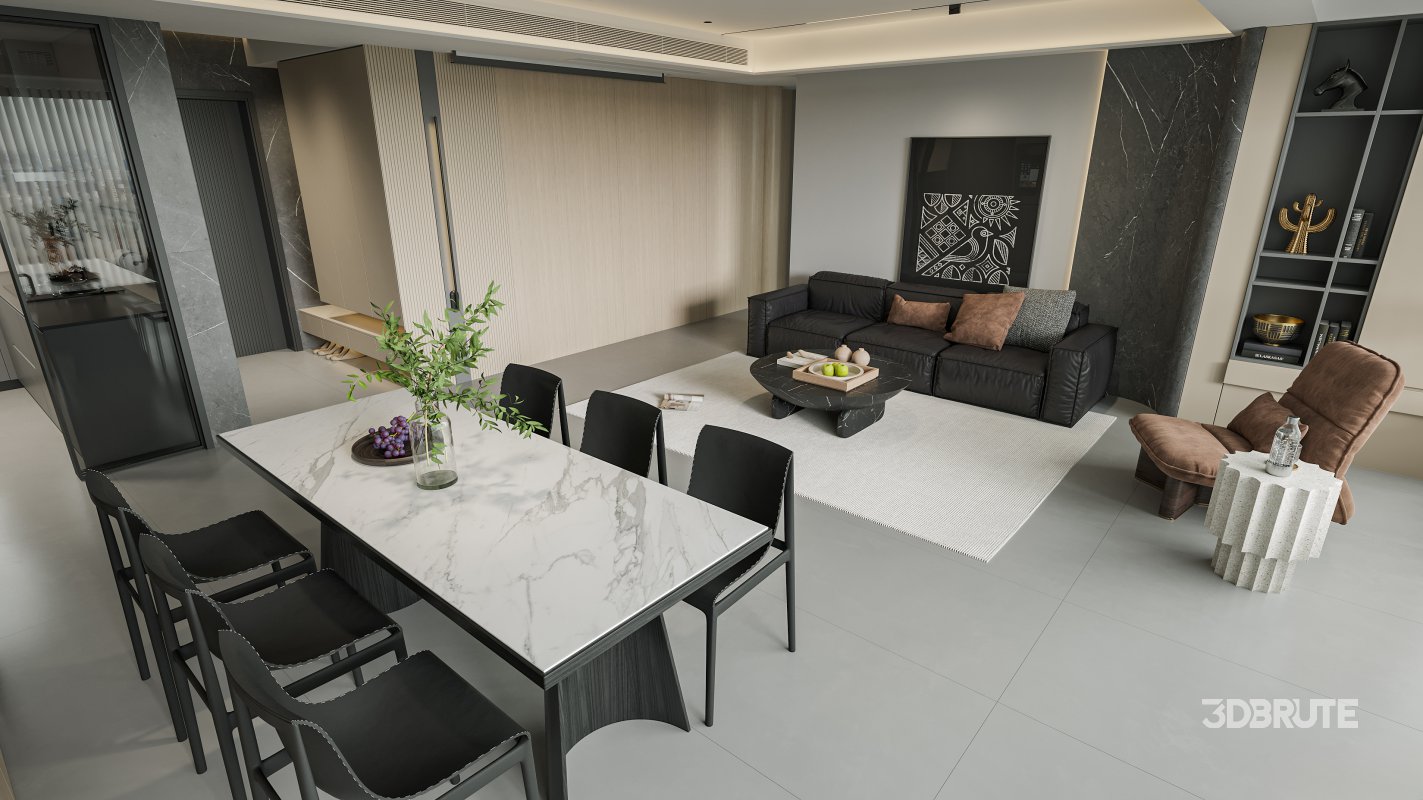 Modern living room and dining room interior scene Image 3
