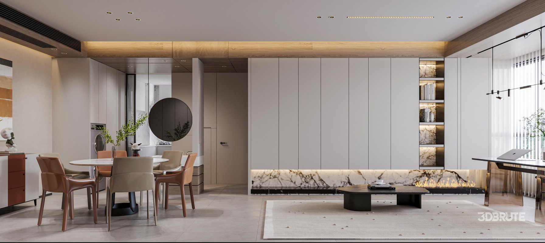 Modern living room and dining room interior scene Image 1