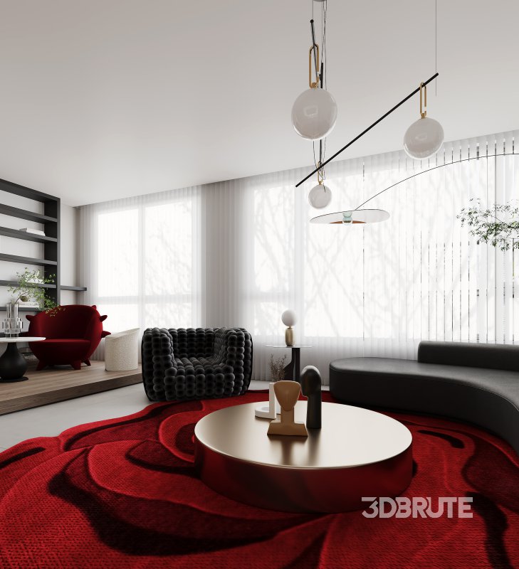 Modern living room and dining room interior scene Image 9