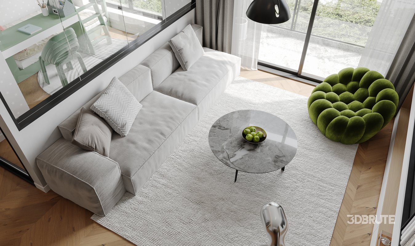 Modern living room and dining room interior scene Image 2