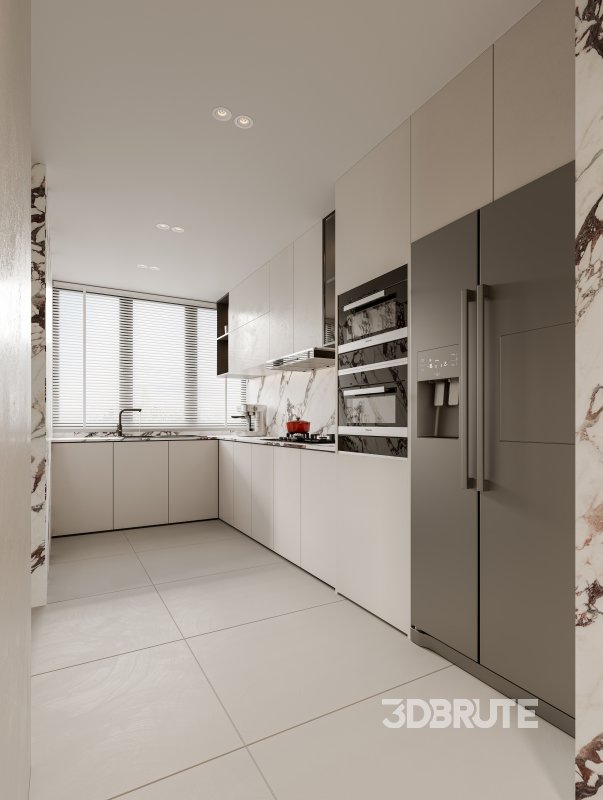 Modern living room and dining room bedroom interior scene Image 5