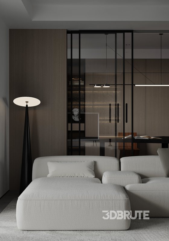 Modern living room and dining room interior scene Image 9