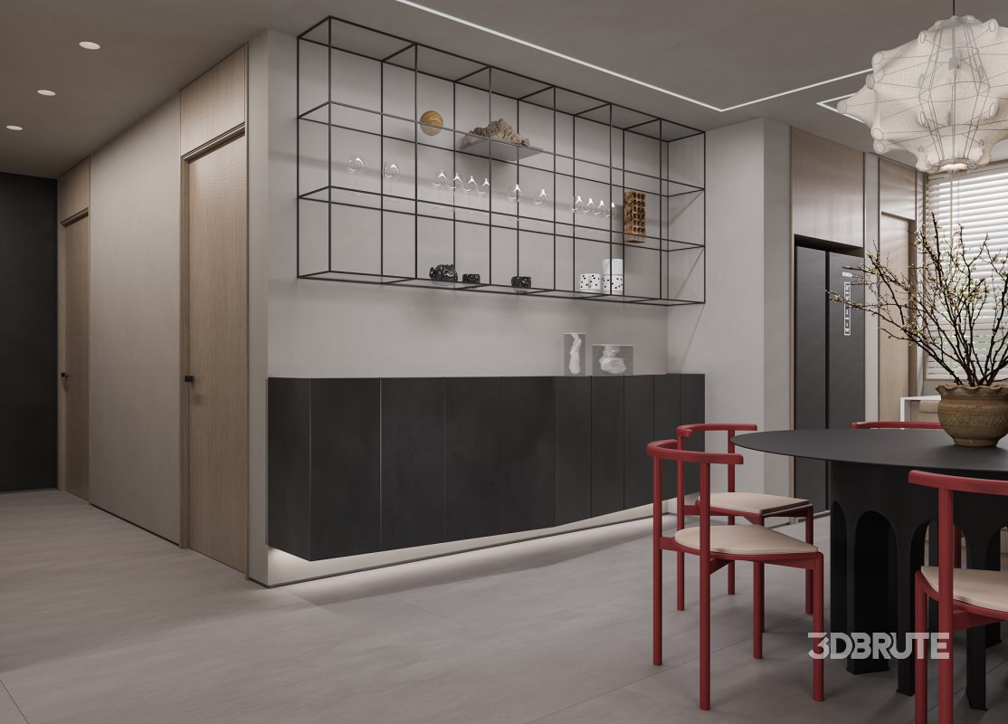 Modern living room and dining room interior scene Image 2