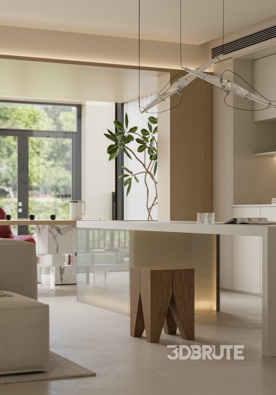 Modern living room and dining room interior scene Image 9