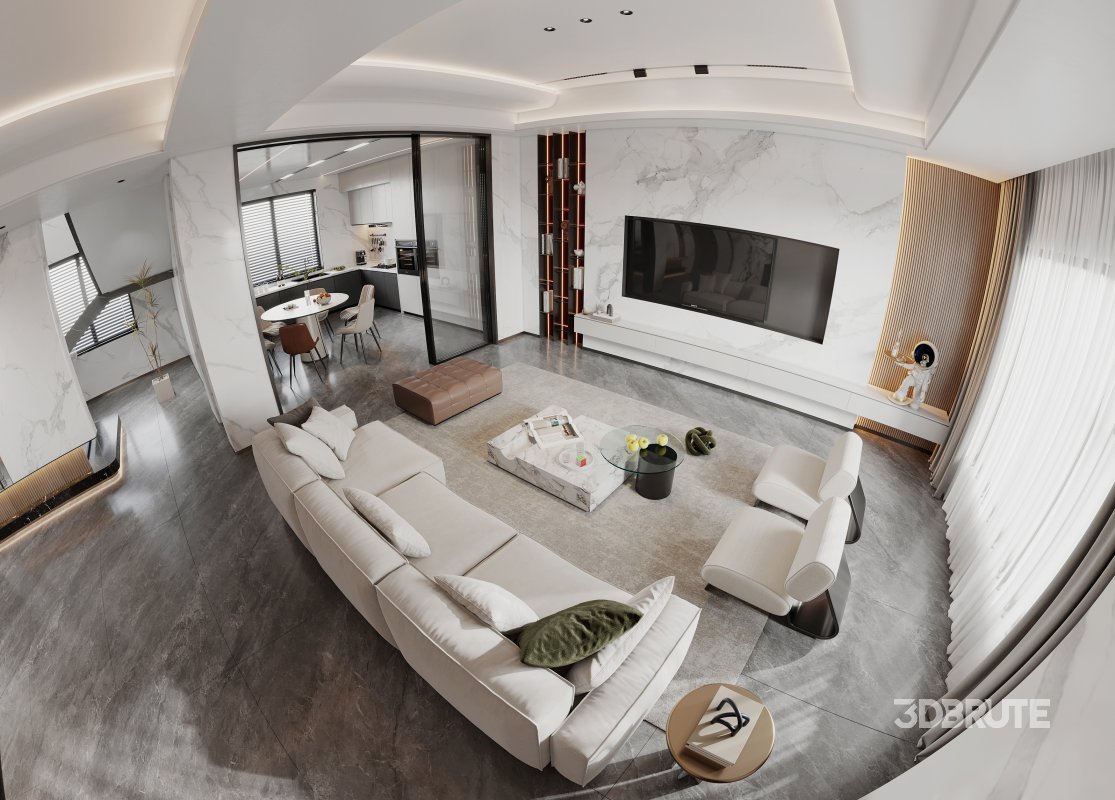 Modern living room and dining room interior scene Image 7